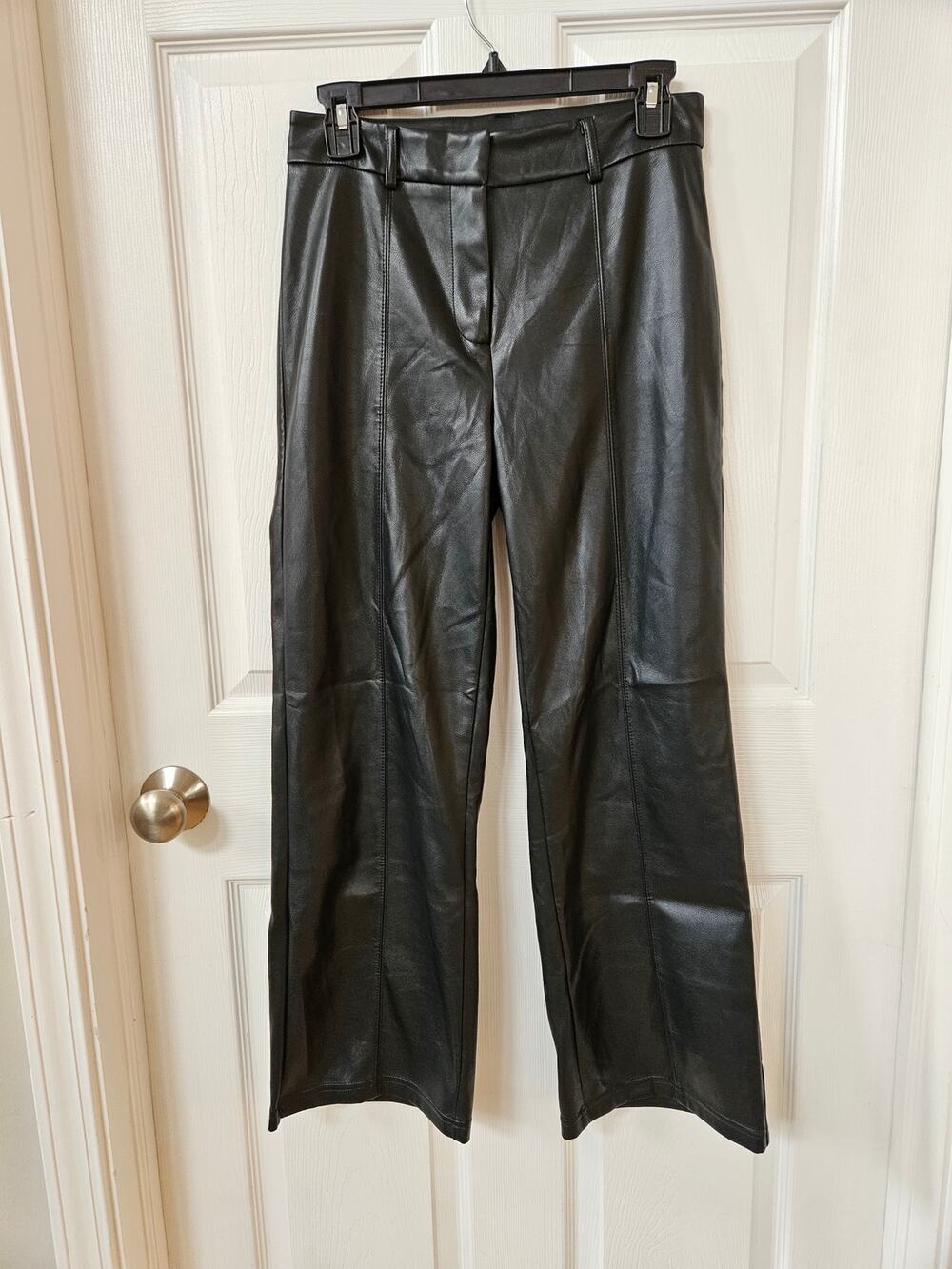 7 For All Mankind Womens Small Black Faux Leather Straight Leg Pants